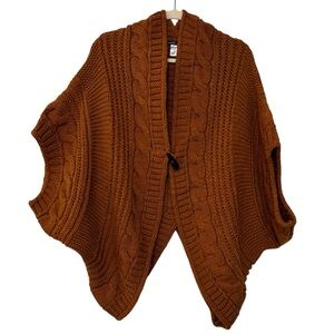 Berretti Made in Italy Wool Blend Chunky Cable Knit Shrug Rust Brown XL Cozy